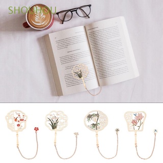 SHOUHOU Tourist Crafts Brass Pendant Bookmark Rose Gold Pattern BookMark Hollowed Book Clip Folding Fan Design Office School Supplies Pagination Mark Chinese Retro Stationery Page Folder
