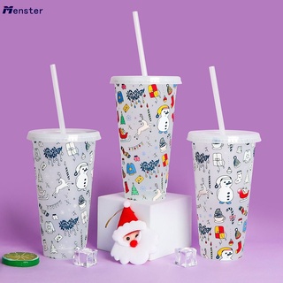 ❤ Reusable Plastic Cups with Lids &amp; Straws - 1 Pack Color Changing Cup | 25oz Bulk Ice Cold Drinking Straw Tumbler for Kids &amp; Adults menster