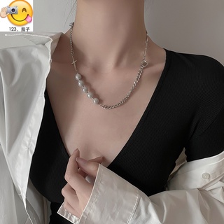 ☆ ♨ ☆ 2021 nuevo ins hip-hop empalme collar de perlas cadena de clavícula personalidad frío titanio acero accesorio colgante que no se desvanece
