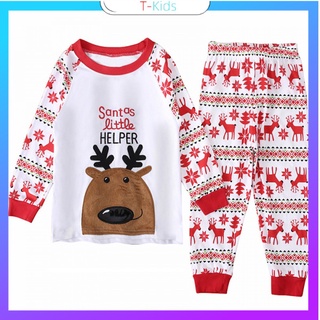 2Conjunto de pijamas para hombres, mujeres y niños Santa Claus Traje de Niños de manga larga de ciervo de Navidad