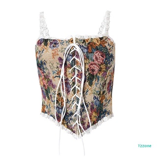 yzz Women Vintage Flower Print Bustier Tank Tops Sexy Elegant Slim Corset Crop Top with Straps for Party Club Ordinary (1)