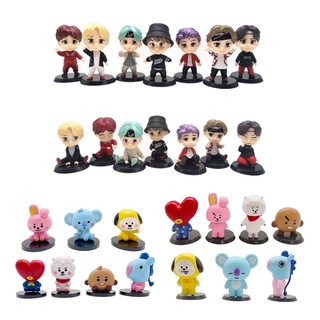 🌟Yew🌟 7 unids/Set lindo BTS21 dibujos animados PVC modelo Bangtan Boys nuevo Mini Kpop coleccionable muñeca Fans regalo BTS Figurine (3)