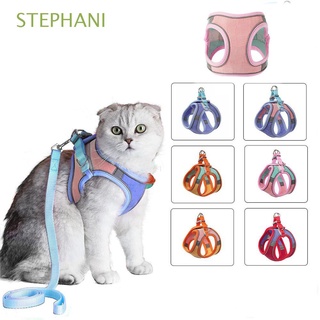 stephani - arnés pequeño y mediano para perros y gatos con correa reflectante para mascotas, collar para gato, cachorro, conejo, antifugas, suave, ajustable, arnés, accesorios para gatos, multicolor