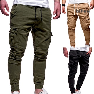 Pantalones Cargo con cordón de color sólido con bolsillos para hombre