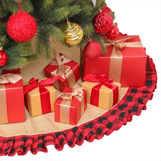 ☼Zp✮Falda de árbol de navidad a cuadros, 47 pulgadas rústica grande árbol de navidad estera con volantes borde para decoración de vacaciones