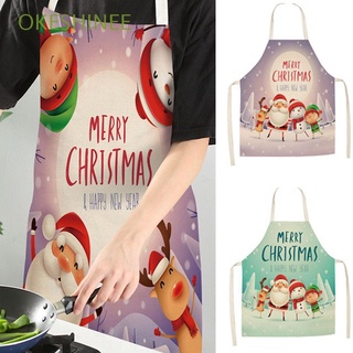 OKESHINEE Merry Christmas Home Kitchen Baking Cleaning Apron Printed Pinafore Christmas Apron Santa Claus Apron Cooking Supplies Linen Xmas Decoration Body Cleaning Protection