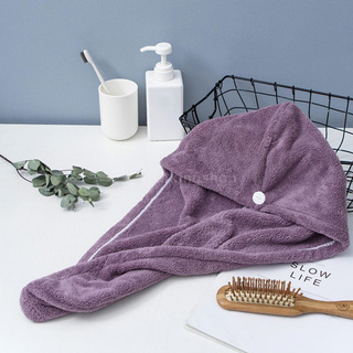 [Fiki & HOT] toalla de baño de microfibra envoltura de secado rápido toalla sombrero suave absorbente de agua toalla de pelo envoltura gorro de ducha con botón para las mujeres señora niña pelo largo mojado (1)