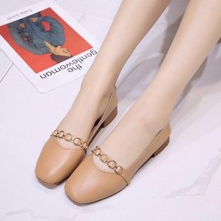 Primavera y otoño nuevo estilo coreano dedo del pie cuadrado Retro boca poco profunda todo-partido zapatos de las mujeres de tacón medio zapatos de estudiante (3)