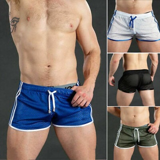 ♡Hx◐Los hombres de verano de malla deportiva pantalones cortos de cordón elástico cintura lateral raya pantalones de chándal niños Casual Running Fitness