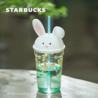 Starbucks - taza de paja de vidrio de conejo, 480 ml, taza de café