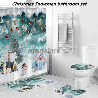 navidad nieve casa estilo cortina de ducha baño alfombra conjunto de alfombra de baño antideslizante tapa de inodoro (2)