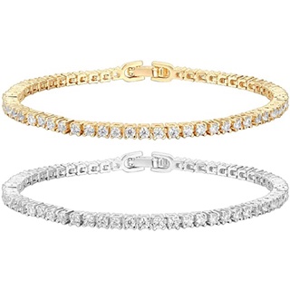 Gold Plated 4mm Single Row Cubic Zirconia Crystals Sparkly Tennis Bracelets