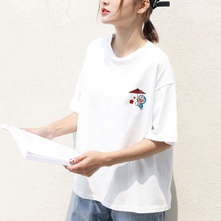 Camiseta semi-manga femenina floja cuerpo de manga corta