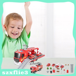 [SHASHA] Kit de juguete de camión de bomberos de rueda libre Spray de agua luces de emergencia modelo de bomberos motor de bomberos sueño para niños