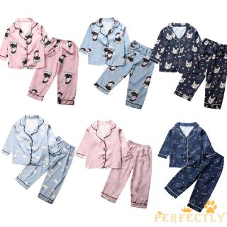 PFT-New Moda Lindo Bebé Niño Niña Manga Larga Satén Seda Casual Pijamas Conjunto (2)