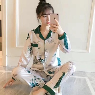 Pijamas de seda de hielo de las mujeres de la nueva primavera y verano delgado de manga larga de gran tamaño de ropa de hogar para hombres y parejas (8)