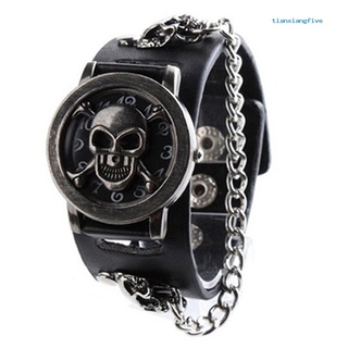 reloj de pulsera punk rock con cadena de calavera con banda sintética para hombre