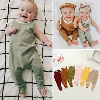 [XHSA]-Summer Newborn Infant Baby Boys Girls Solid Sleeveless Romper Jumpsuit Clothes