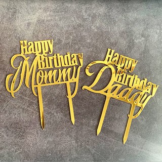 Decoración de tarta de acrílico dorado para cumpleaños, mamá y papá, fiesta de cumpleaños, decoración de tarta