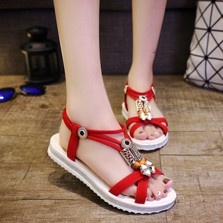 Sandalias femeninas 2021 Verano versión coreana de la moda bohemia antideslizante plana con sandalias casuales zapatos de estudiante de diamantes casuales
