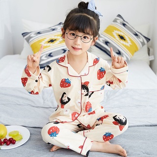 Los niños pijamas Pakaian bebé de estilo japonés de manga larga Loungewear de dibujos animados impreso solapa Loungewear ligero grandes niñas de algodón ropa de dormir (4)