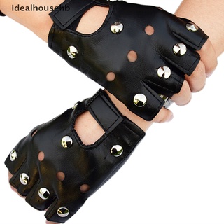 [idealhousehb] guantes cortos de cuero sin dedos guantes negros remaches de medio dedo manoplas moda venta caliente