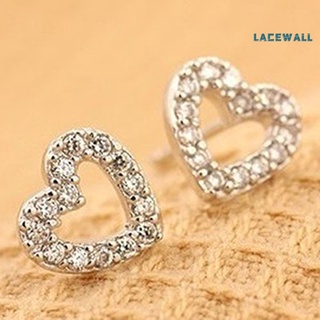 lacewall 1 par de aretes huecos en forma de corazón con incrustaciones de diamantes de imitación chapados en plata para fiesta de boda