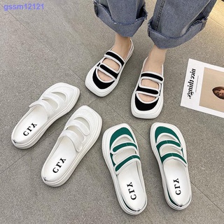 Versión Coreana De 2021 zapatos De Lona De Velcro Verde Baotou pantuflas para mujer Uso Exterior para mujer fondo Plano La