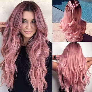 peluca ondulada/ondulada para mujer con rizos rosados