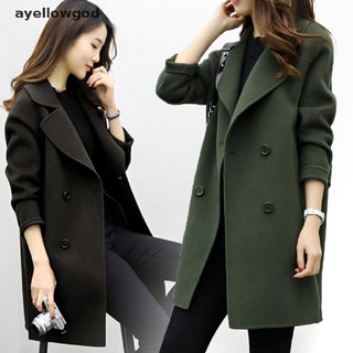 [ayellowgod] mujer invierno lana abrigo largo casual sólido slim chaquetas cálidas abrigo outwear [ayellowgod]