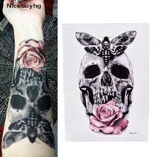 niceboyhg cráneo con polilla y flor fresco tatuaje impermeable temporal cuerpo tatuaje pegatinas productos populares