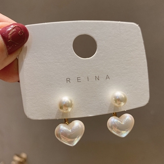 Pendientes simples de perlas de amor S925 de plata con aguja para mujer joyería de moda (1)