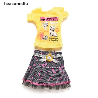 heasonndiu 2 unids/set moda camiseta falda para barbies lindo muñeca tela con pasta mágica cl (5)