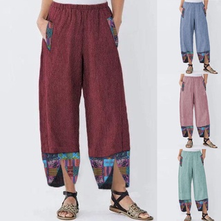 danaka mujeres pantalones impresos patchwork bohemia ancho bolsillos pierna pantalones irregulares para citas