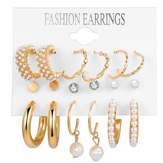 1 Set Vintage Geometric Gold Pearl Earrings Set Fashion Trend Drop Earrings for Women Jewelry Gifts (6)