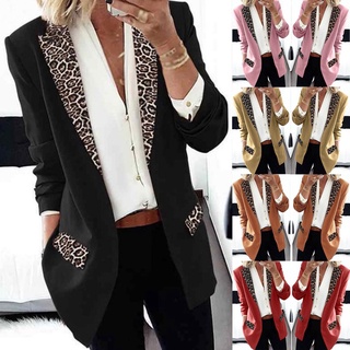 Fahion mujer solapa capa leopardo muescas Laple-Blazer Casual oficina traje Outwear aertiqwe.br