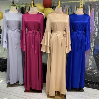 EVENLYY Longue Femme Women Hijab Dress Ramadan Eid Abaya Muslim Satin Maxi Dresses Turkey Robe Fashion Islam Caftan Dubai/Multicolor