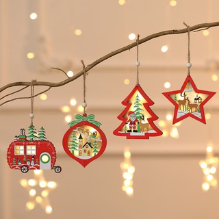 beinghat madera árbol de navidad coche melocotón luz led cordón colgante adorno decoración de navidad