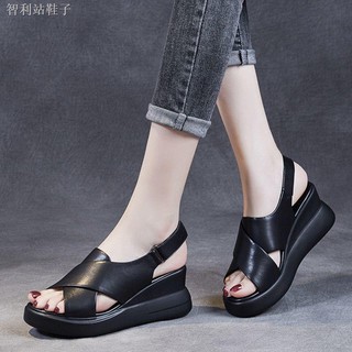 Thick-soled wedge sandals women 2021 new summer leather high-heeled fish mouth women s shoes soft leather high platform shoes (4)
