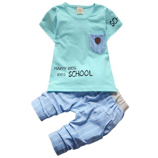 Niños niños letra de impresión de manga corta camiseta +pantalones estriados niños niños bebé niño otoño conjuntos de ropa