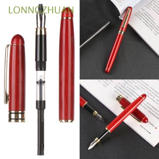 LONNGZHUAN Smooth Bamboo Fountain Pens Stationery Ink Refills Mahogany Pencil Gift Calligraphy Fine Nib Signature Stroke Metal Pen Clip