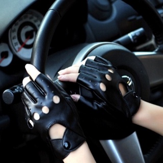 moda medio dedo conducción de las mujeres guantes 1 par de cuero de la pu sin dedos guantes para las mujeres negro nuevo