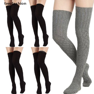 [twofashion] calcetines extra largos de punto de cable para mujeres y niñas sobre la rodilla muslo alto caliente media [twofashion]