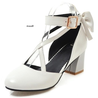 maudl Womens Lolita Mary Jane Shoes Cute Bow Cross strap Chunky Heels Pumps .