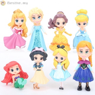 8 pzas figuras de princesa Disney/Mini muñecas blancanieves Aisha princesa Belle sirena