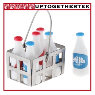 (Topelect) 1/12 contenedor Plástico Para guardar leche/Casa De muñecas con 6 botellas De leche Accs (7)
