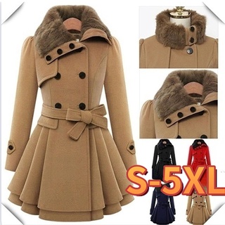 Plus Size S-5XL Women's Fashion Lady Fur Collar Peacoat Paka Trench Coat Winter Long Jacke (1)