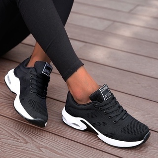 zapatos para correr de las mujeres transpirable casual zapatos al aire libre ligero zapatos de deporte casual caminar plataforma de las señoras zapatillas de deporte negro (9)