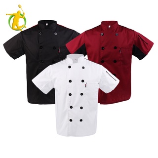 [Fitness] Abrigo de Chef masculino de manga corta Top Chefwear Hotel camarero uniforme M, blanco