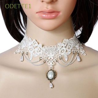 odette1 collar de novia retro collar de perlas de encaje blanco gótico novia hecha a mano joyería vintage multicolor